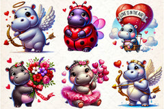 Cute Valentine Hippo Clipart Bundle - CraftNest - Digital Crafting and Art