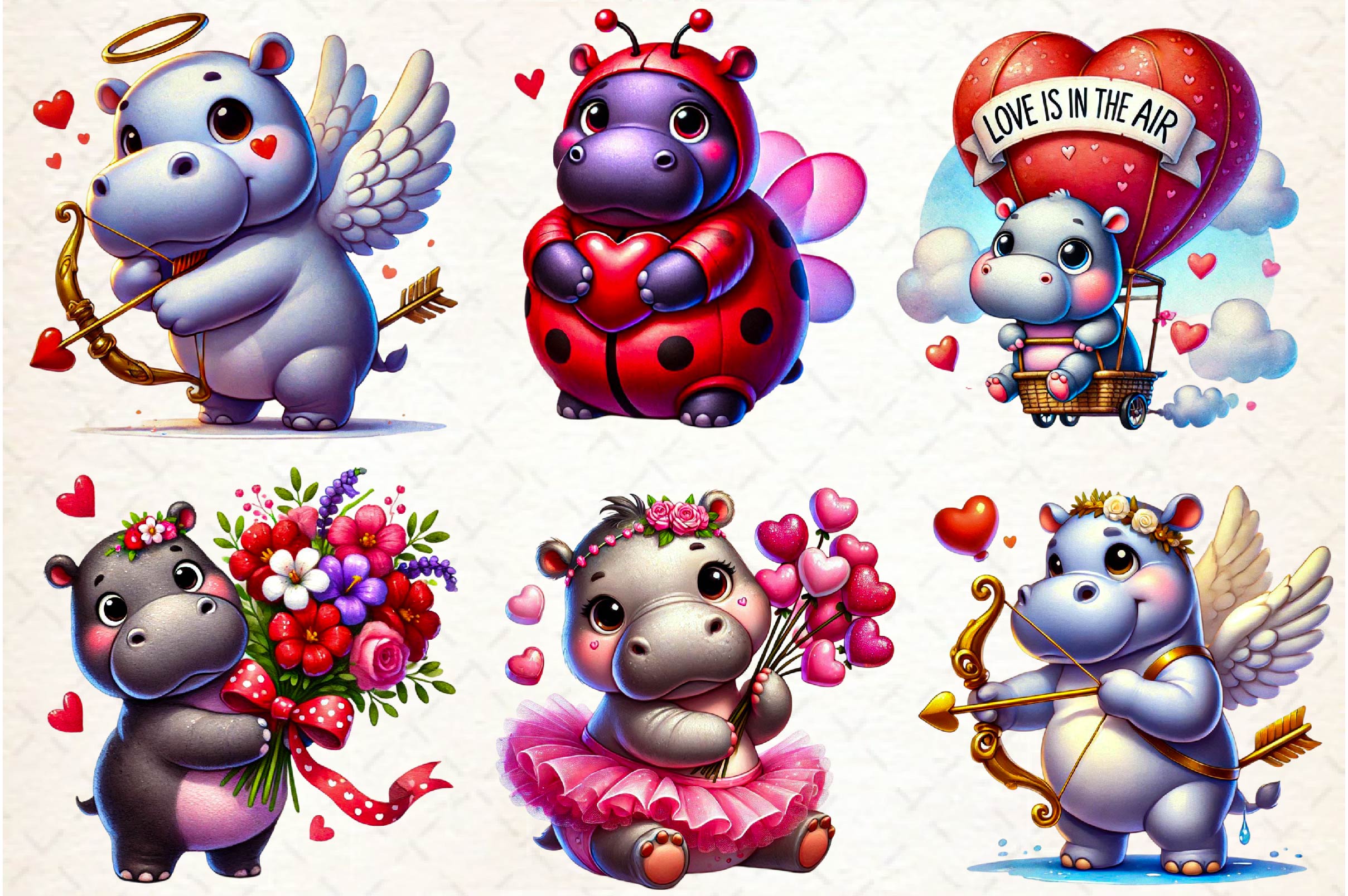 Cute Valentine Hippo Clipart Bundle - CraftNest - Digital Crafting and Art