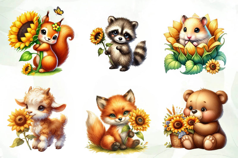 Spring Animal Sunflowers Clipart Bundle - CraftNest - Digital Crafting and Art
