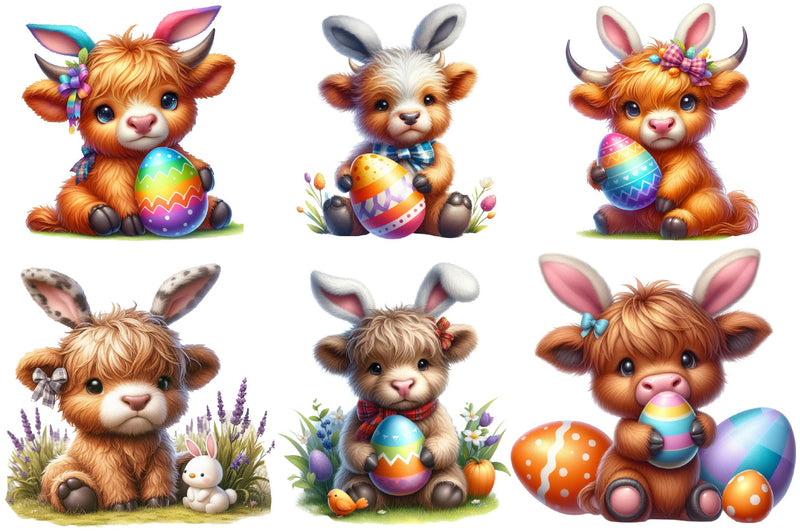 Highland Cow Easter Day Clipart Bundle - CraftNest - Digital Crafting and Art