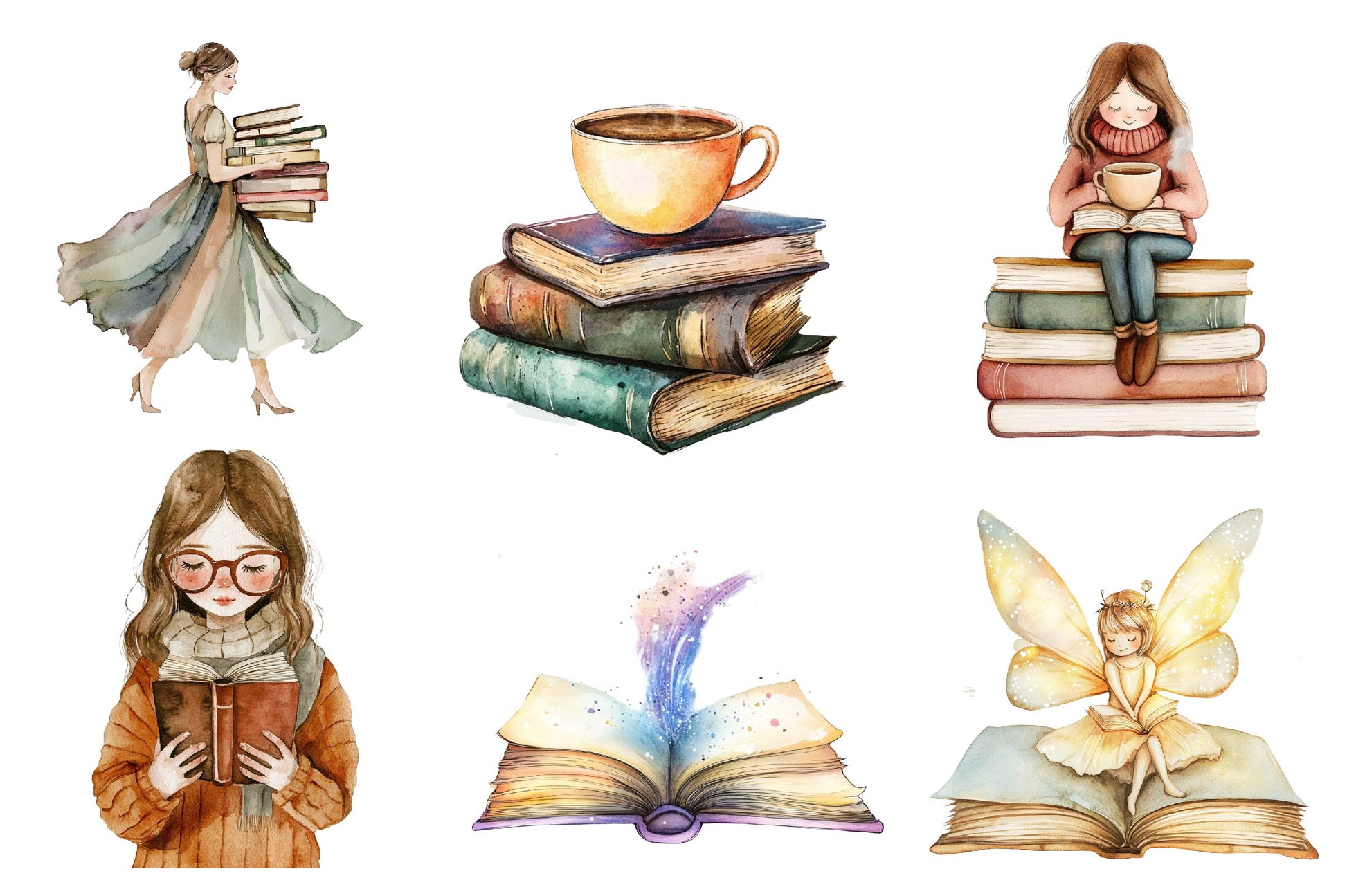 Book Girl And Library Clipart Bundle - CraftNest - Digital Crafting and Art