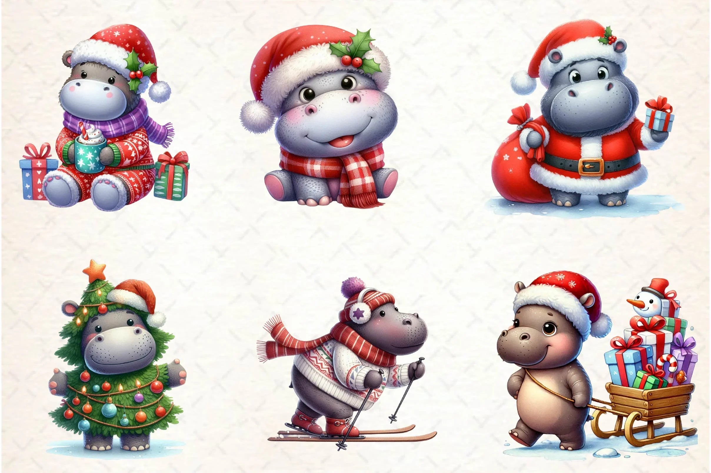 Christmas Hippo Clipart Bundle - CraftNest - Digital Crafting and Art