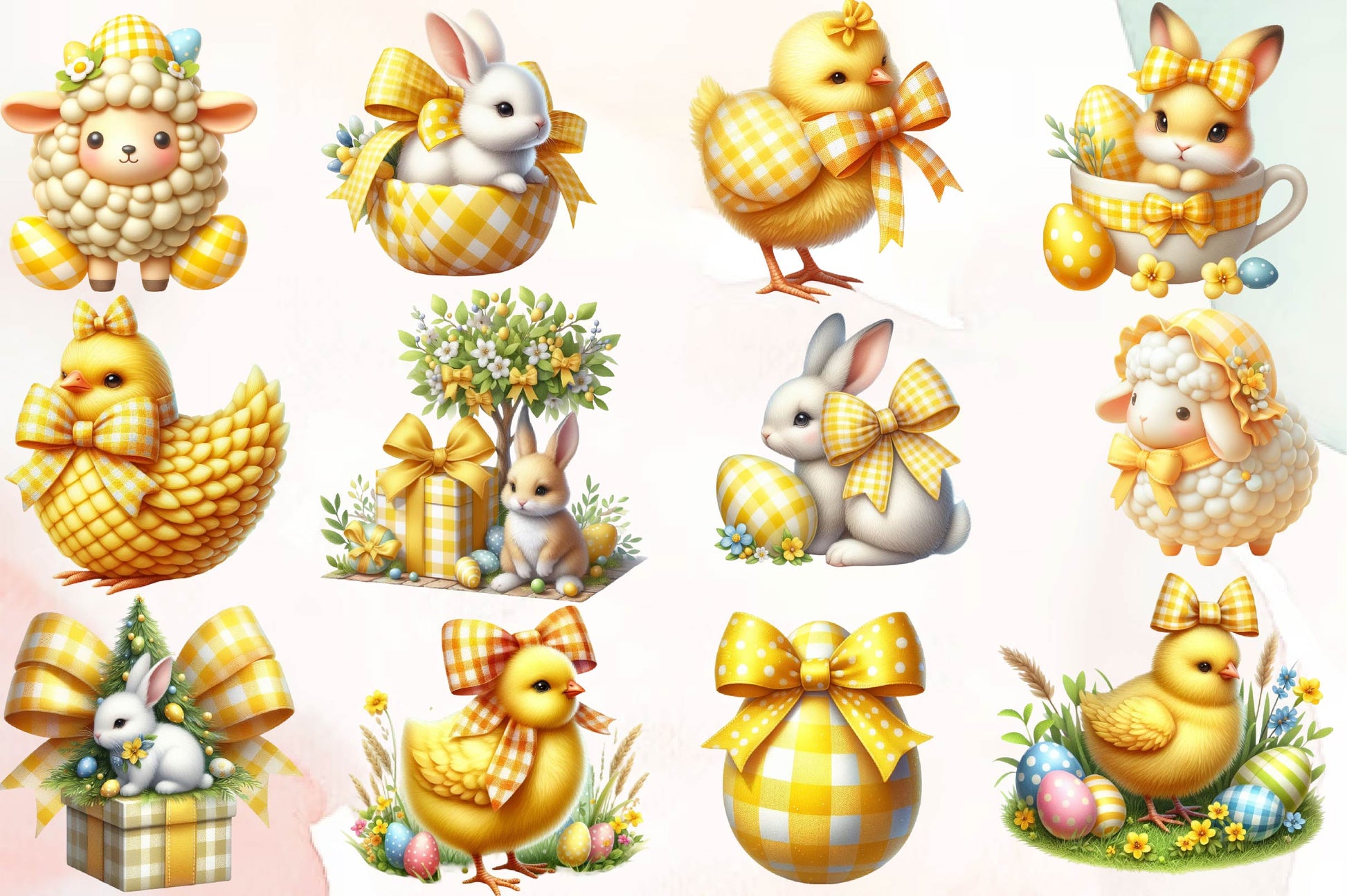 Yellow Easter Gingham Ceramic Clipart Bundle 1 - CraftNest - Digital Crafting and Art