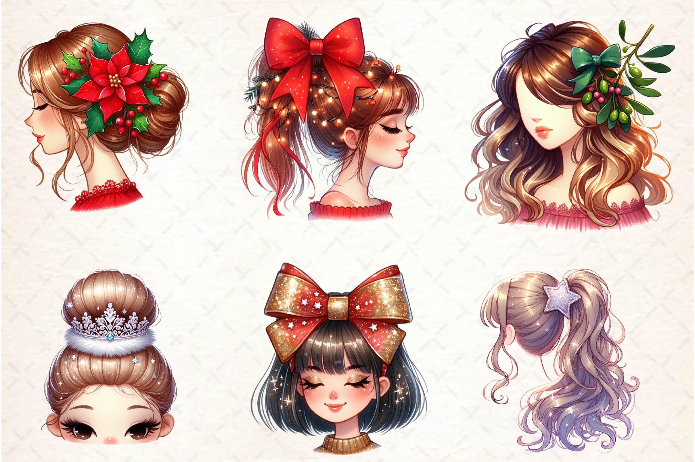 Girl Hairstyle Christmas Clipart Bundle - CraftNest - Digital Crafting and Art