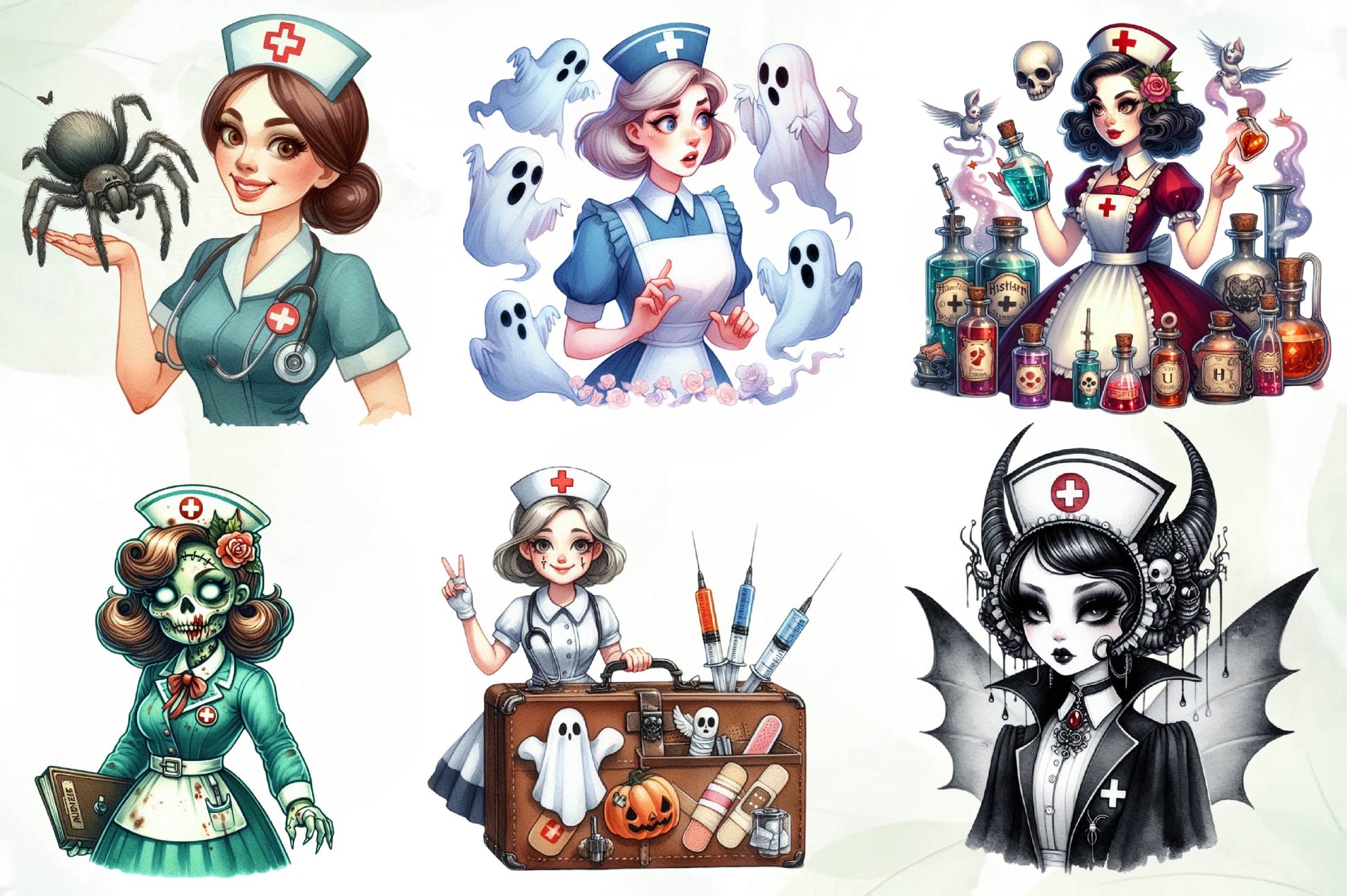 Vintage Halloween Nurse Clipart Bundle - CraftNest - Digital Crafting and Art