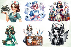Vintage Halloween Nurse Clipart Bundle - CraftNest - Digital Crafting and Art