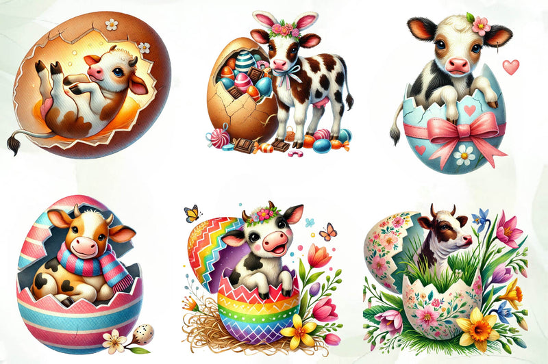 Easter Cow On Cracked Egg Clipart Bundle - CraftNest - Digital Crafting and Art