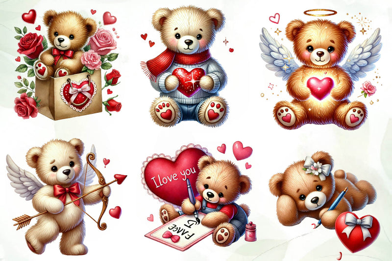 Teddy Bear Valentine Bear Love Clipart Bundle - CraftNest - Digital Crafting and Art