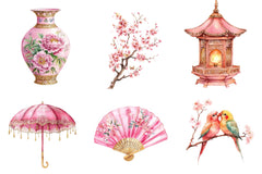 Pink Chinoiserie Summer Clipart Bundle 1 - CraftNest - Digital Crafting and Art