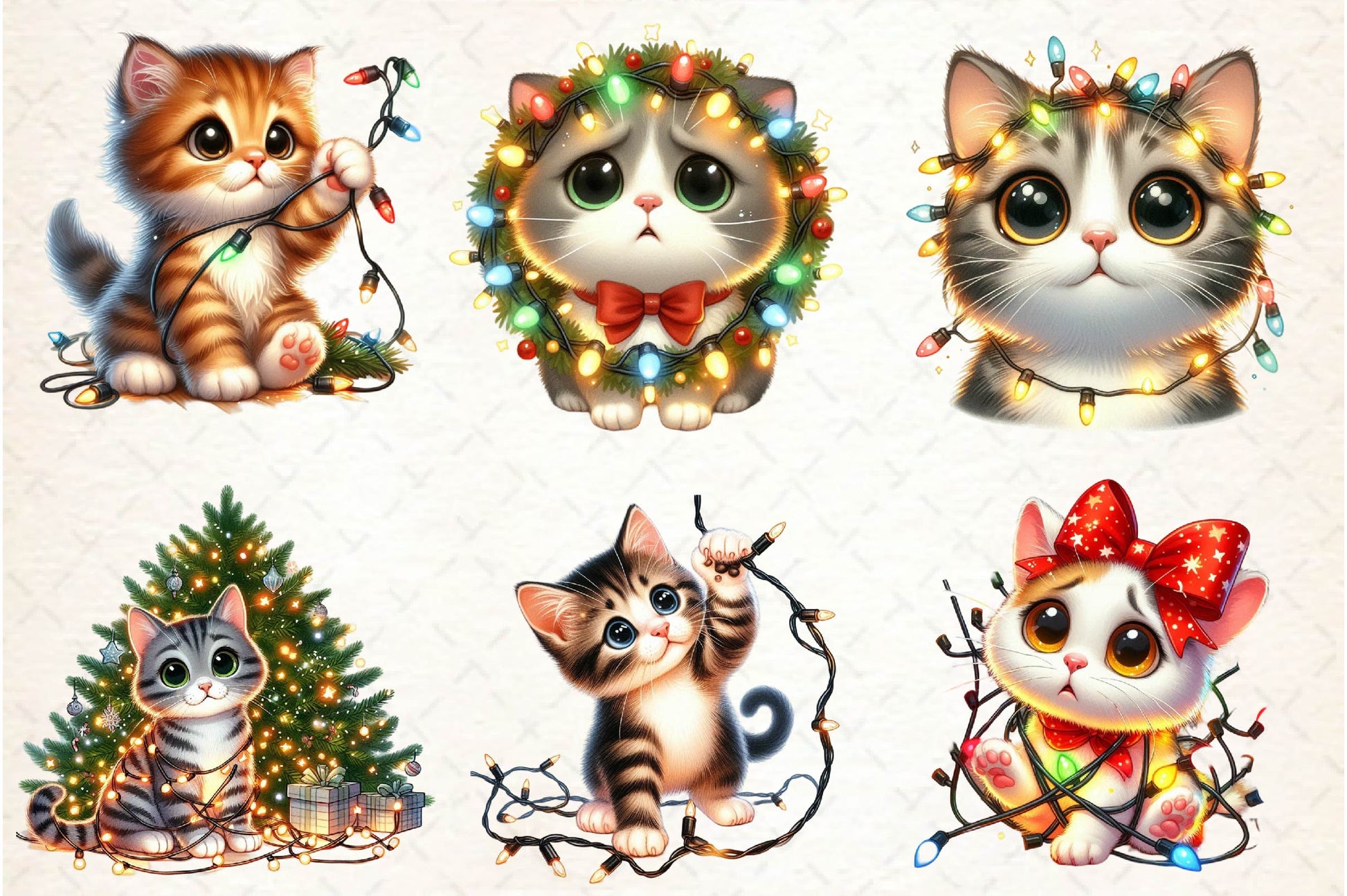 Surprised Cat Christmas Lights Clipart Bundle - CraftNest - Digital Crafting and Art