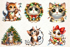 Surprised Cat Christmas Lights Clipart Bundle - CraftNest - Digital Crafting and Art