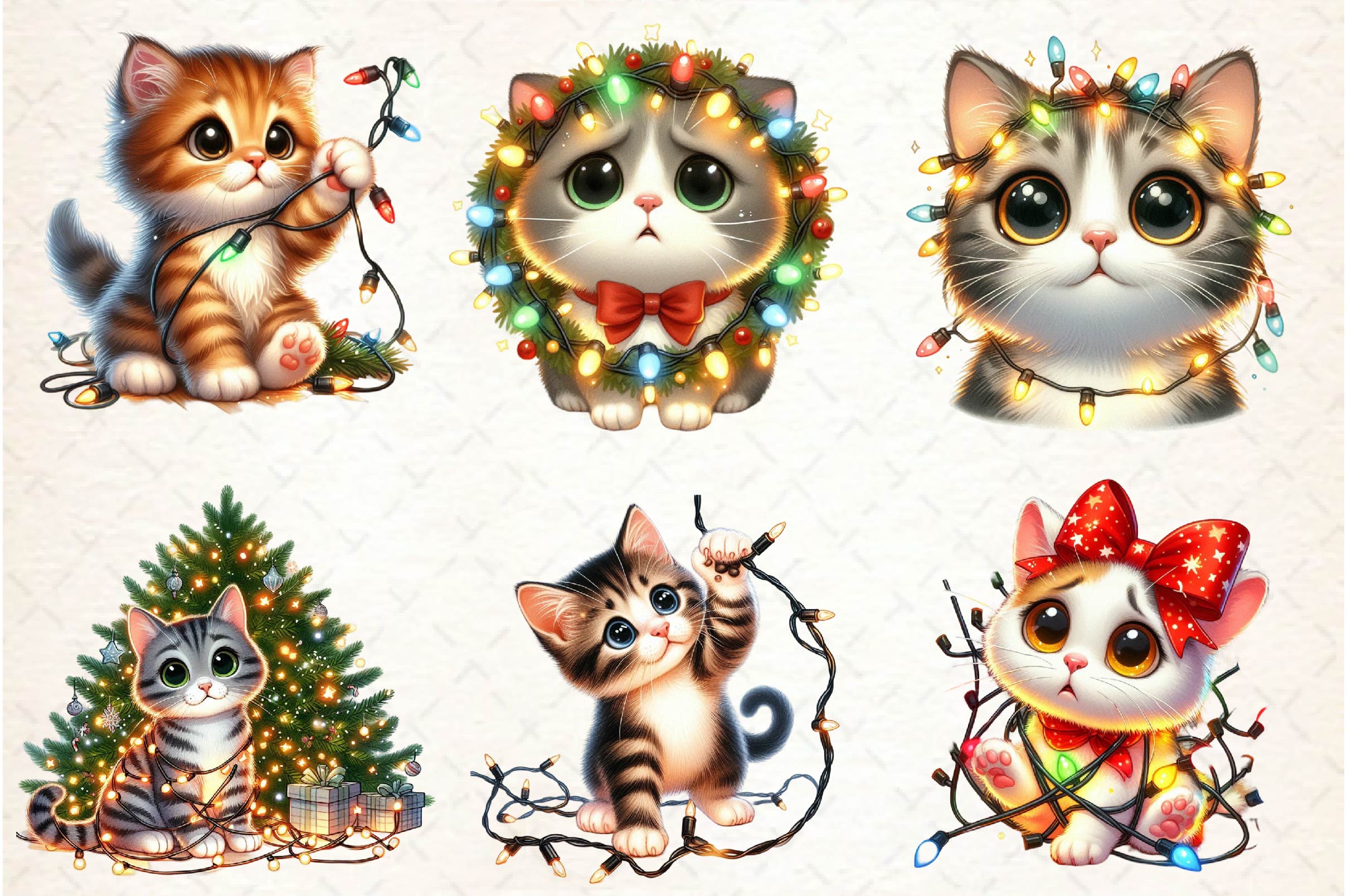 Surprised Cat Christmas Lights Clipart Bundle - CraftNest - Digital Crafting and Art