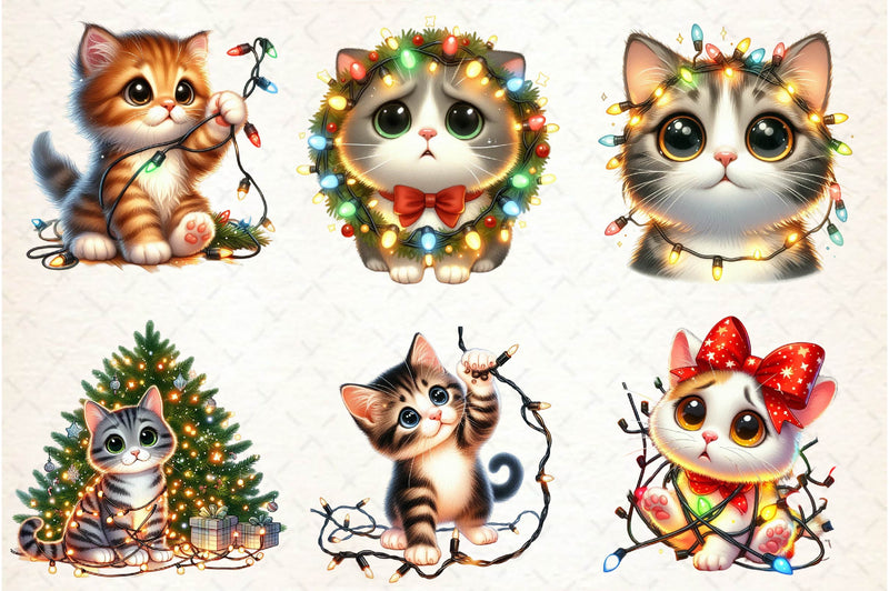 Surprised Cat Christmas Lights Clipart Bundle - CraftNest - Digital Crafting and Art