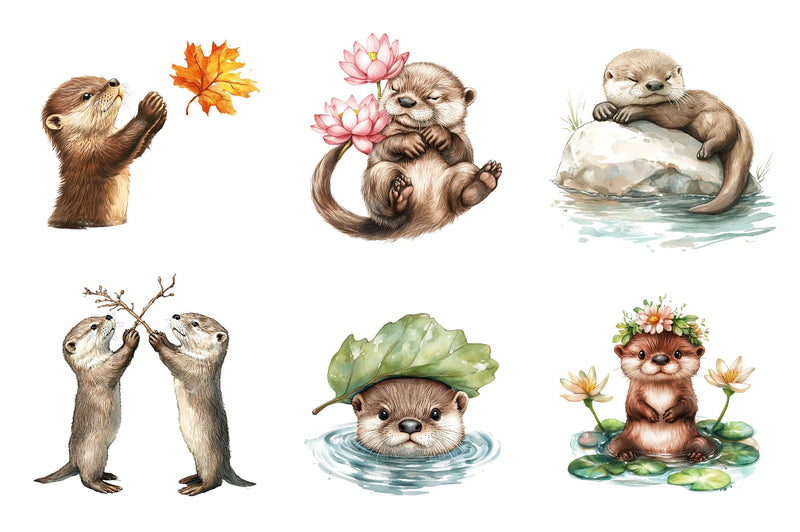 Playful Otter Pups Clipart Bundle - CraftNest - Digital Crafting and Art