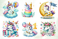 Unicorn First Birthday Party Clipart Bundle - CraftNest - Digital Crafting and Art