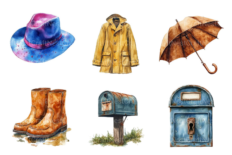 Vintage Rainy Day Clipart - CraftNest - Digital Crafting and Art