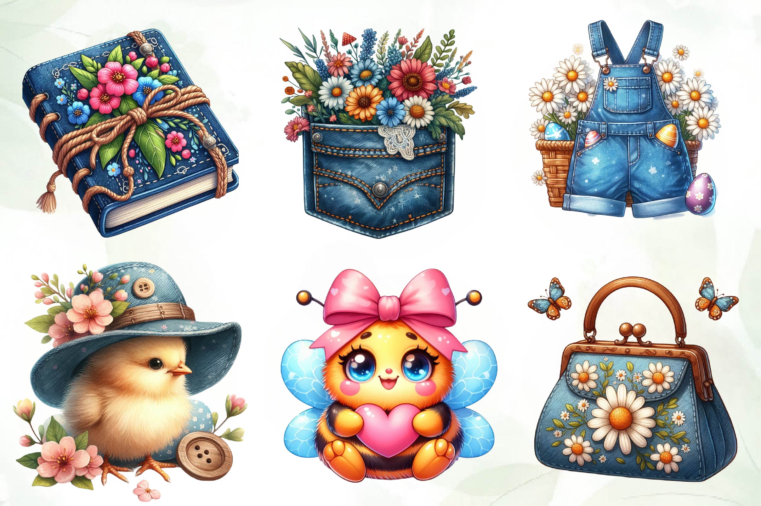 Vintage Denim Spring Clipart Bundle 1 - CraftNest - Digital Crafting and Art