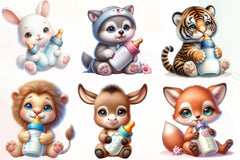 Baby Animals With Milk Bottle Clipart Bundle - CraftNest - Digital Crafting and Art
