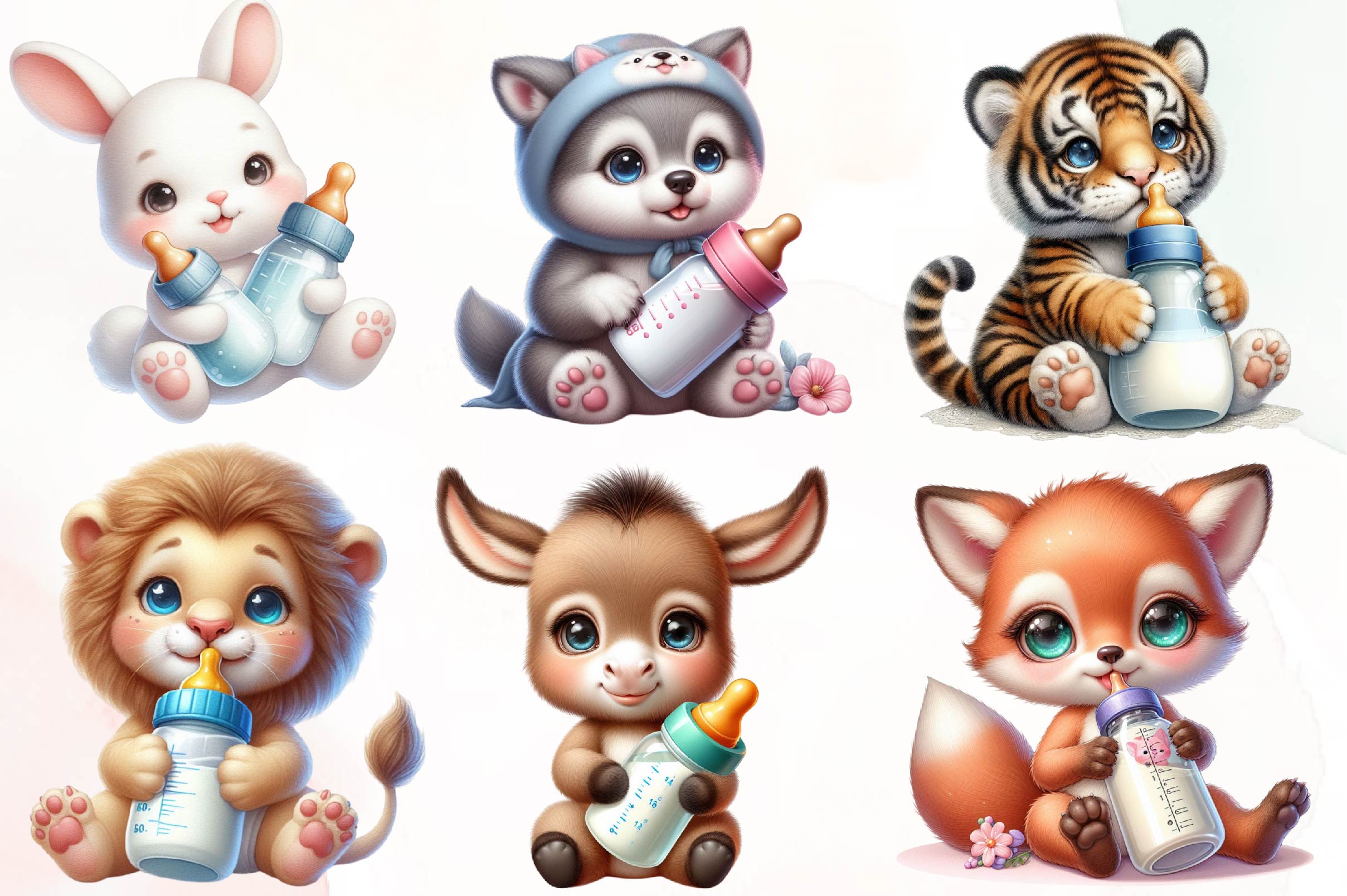 Baby Animals With Milk Bottle Clipart Bundle - CraftNest - Digital Crafting and Art