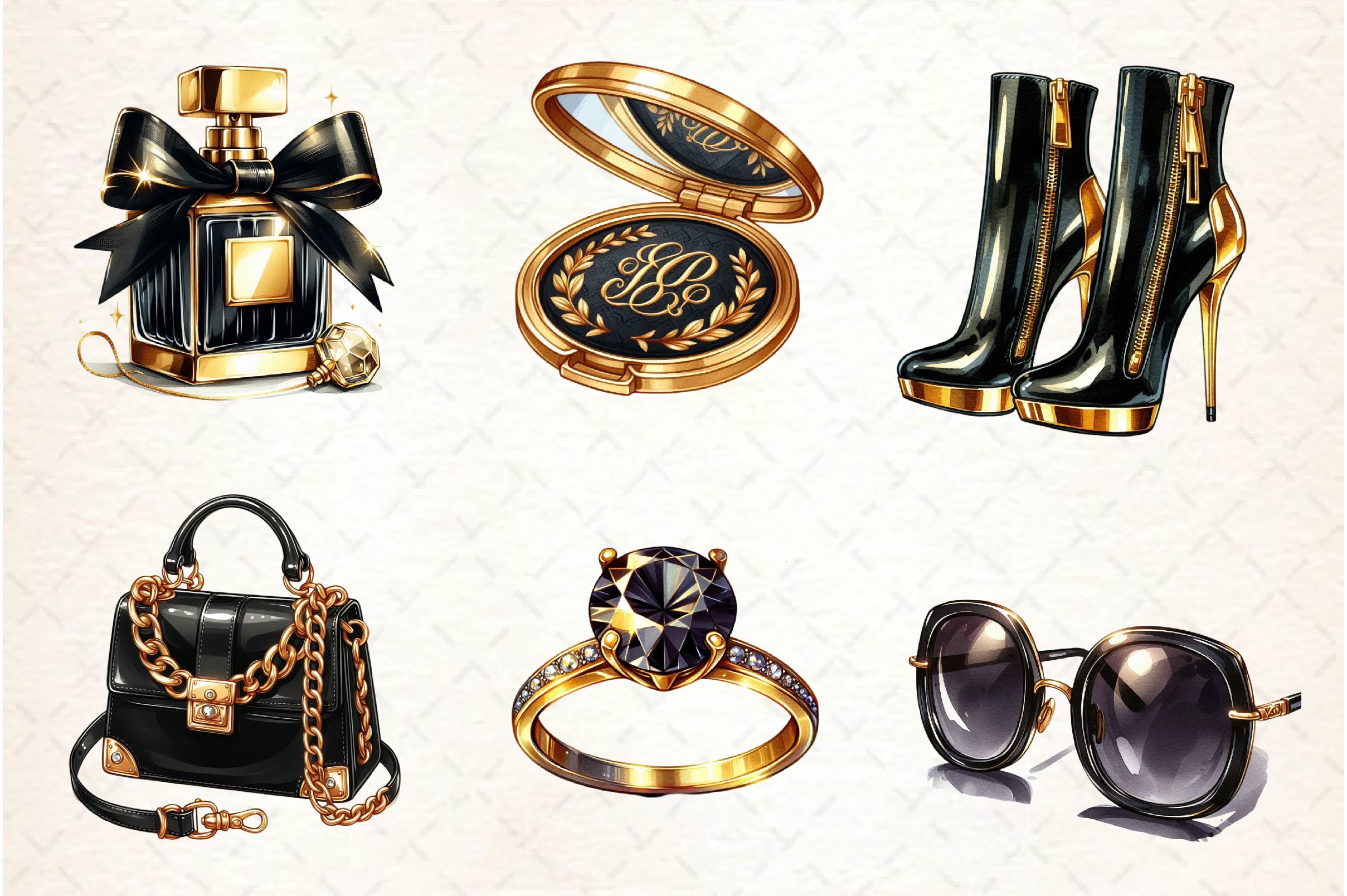 Gold And Black Fem Glam Clipart Bundle - CraftNest - Digital Crafting and Art