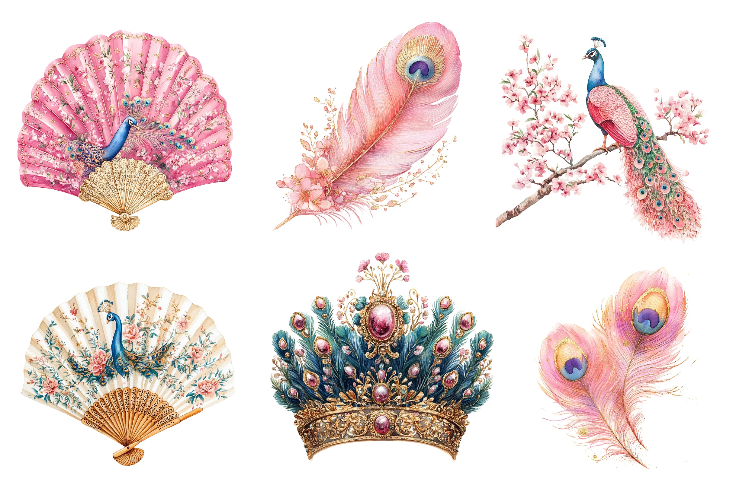 Pink Peacocks Garden Clipart Bundle - CraftNest - Digital Crafting and Art