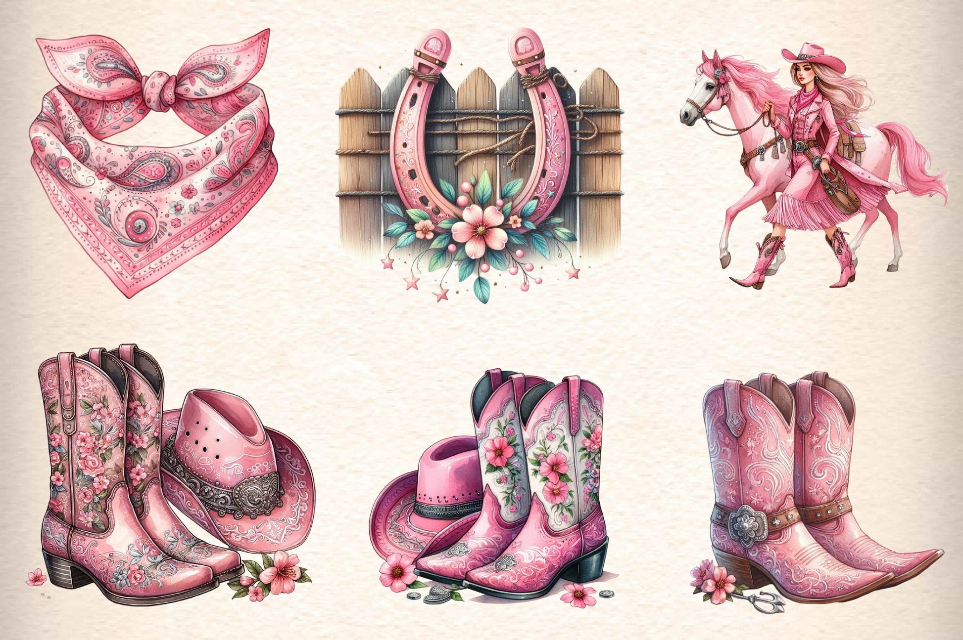 Pink Western Cowgirl Clipart Bundle - CraftNest - Digital Crafting and Art