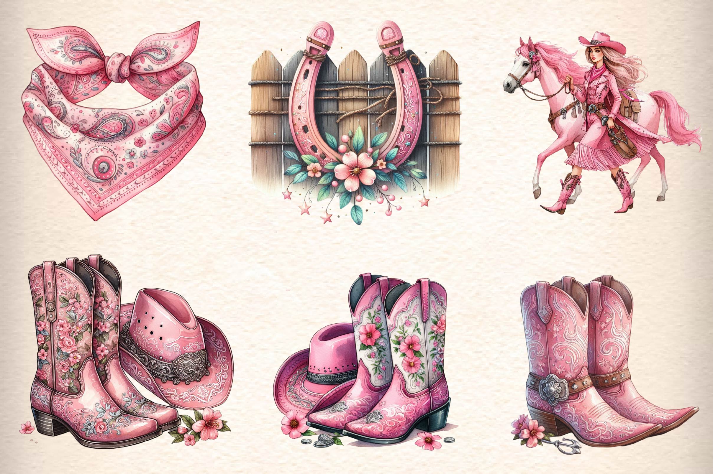 Pink Western Cowgirl Clipart Bundle - CraftNest - Digital Crafting and Art