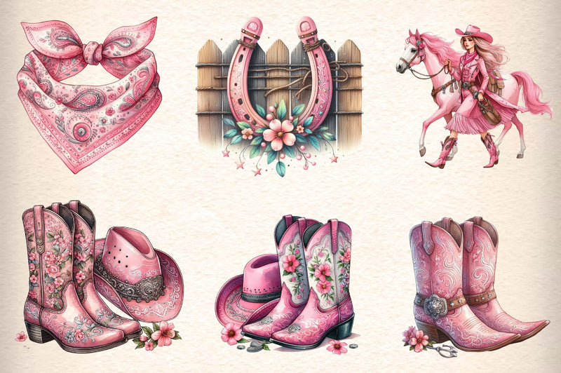 Pink Western Cowgirl Clipart Bundle - CraftNest - Digital Crafting and Art