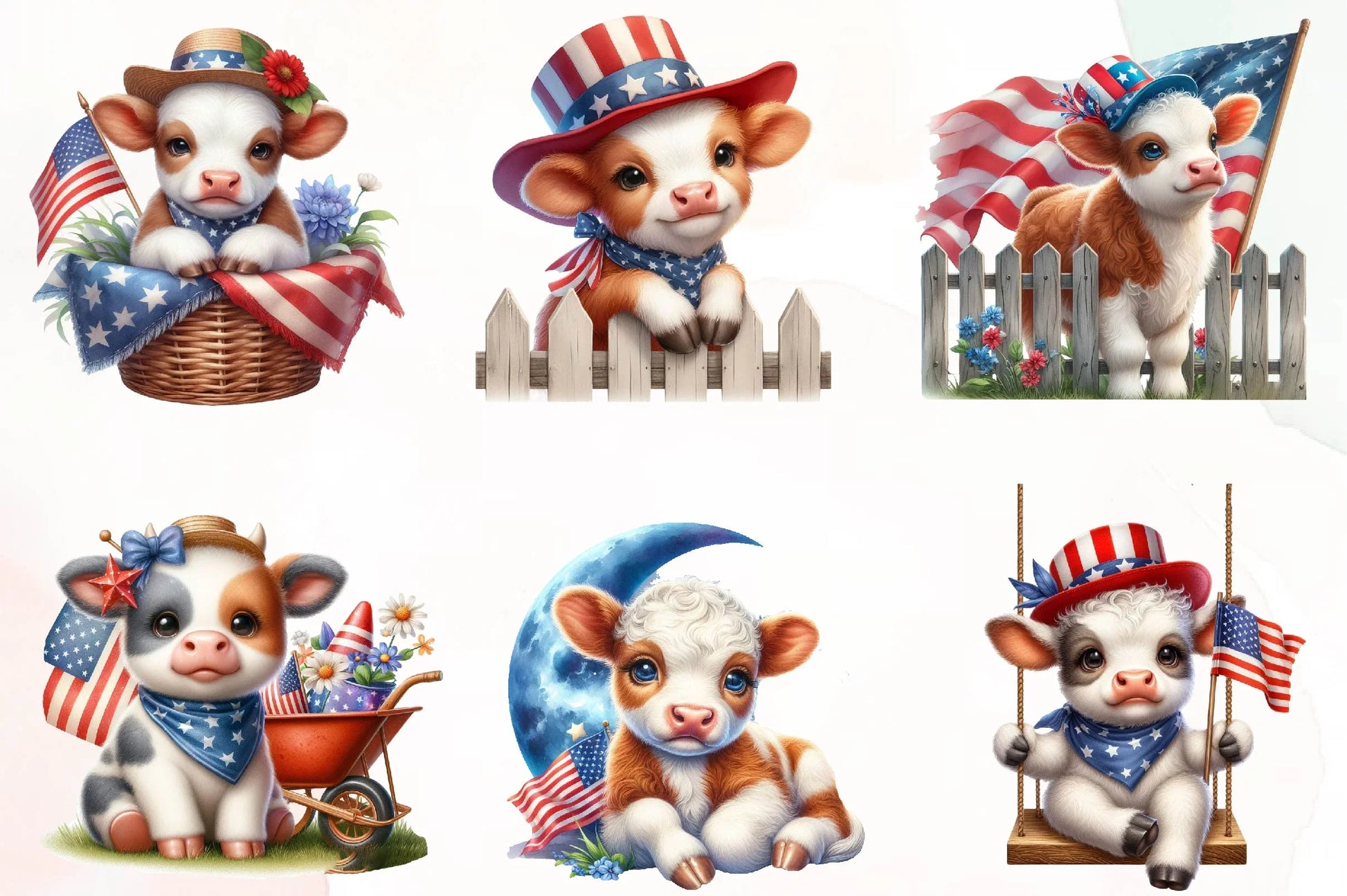 Patriotic Charolais Cow Clipart Bundle - CraftNest - Digital Crafting and Art