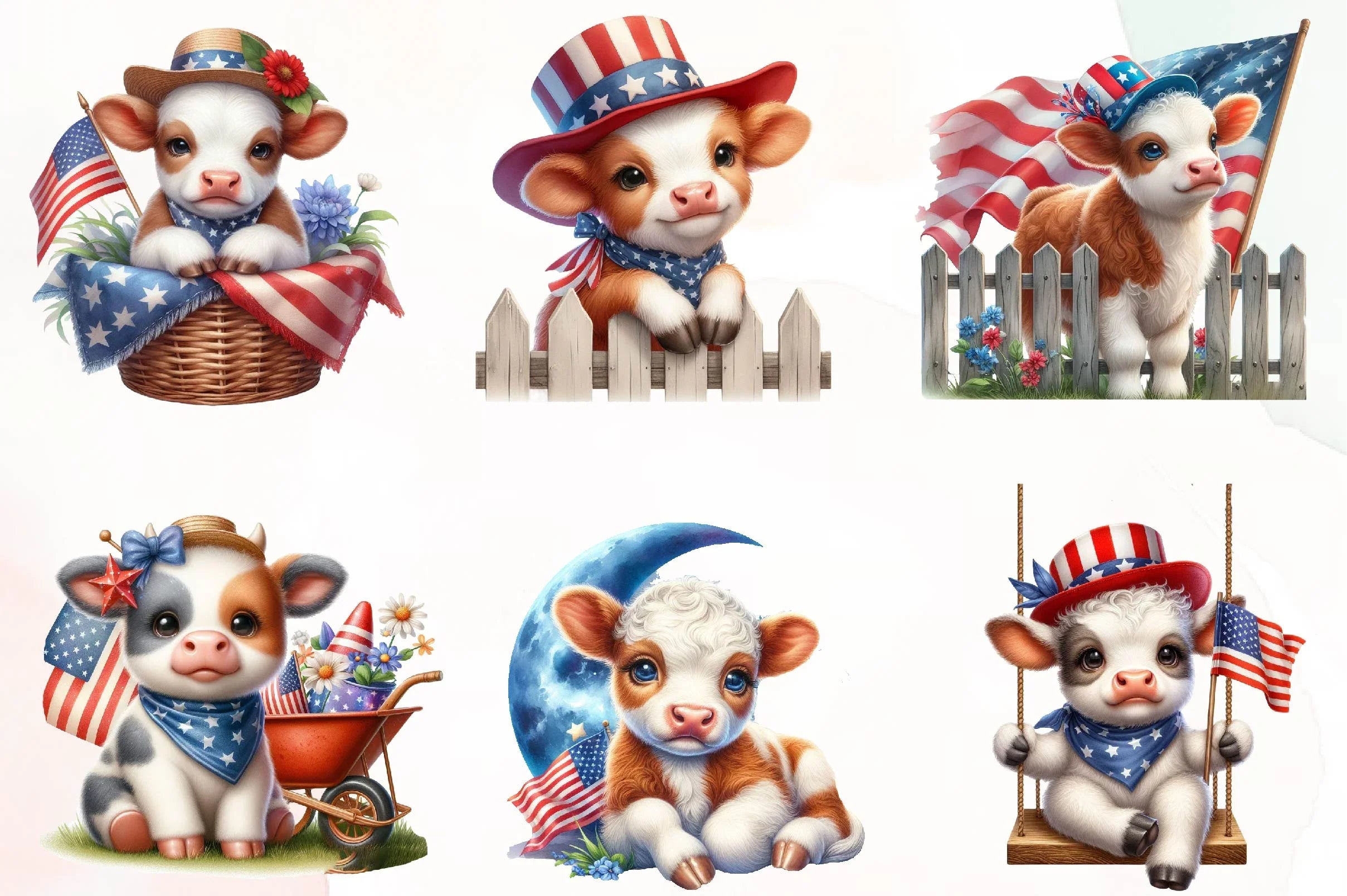 Patriotic Charolais Cow Clipart Bundle - CraftNest - Digital Crafting and Art