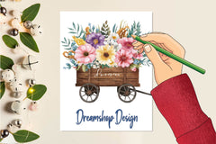Floral Wooden Wagon Clipart Bundle - CraftNest - Digital Crafting and Art