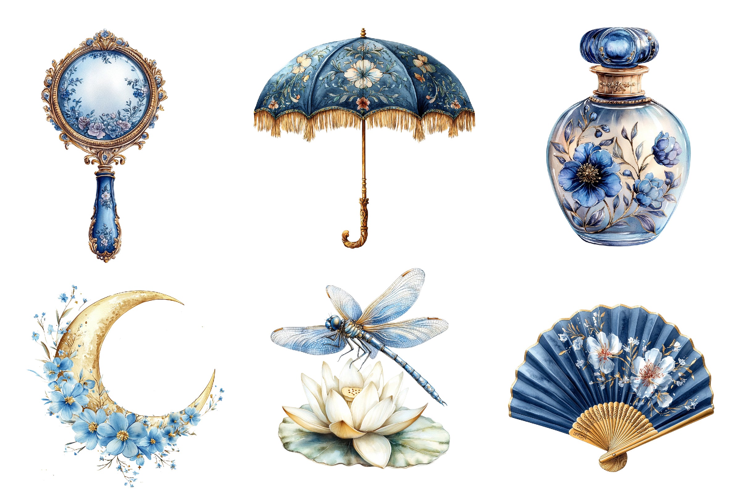 Blue Chinoiserie Summer Clipart Bundle 2 - CraftNest - Digital Crafting and Art