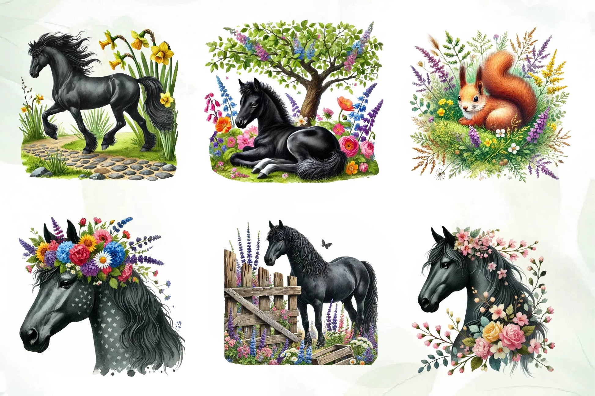 Spring Black Horse Clipart Bundle - CraftNest - Digital Crafting and Art