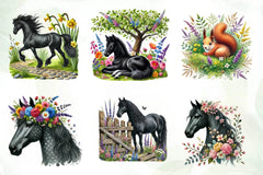 Spring Black Horse Clipart Bundle - CraftNest - Digital Crafting and Art