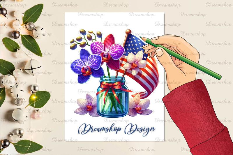 4th Of July Trio Flowers Jar Clipart Bundle - CraftNest - Digital Crafting and Art