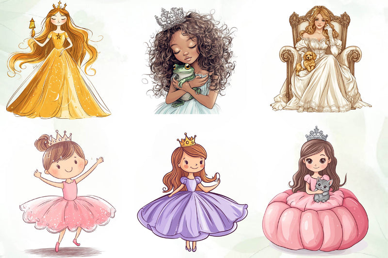 Cute Little Princess Illustration Clipart Bundle - CraftNest - Digital Crafting and Art
