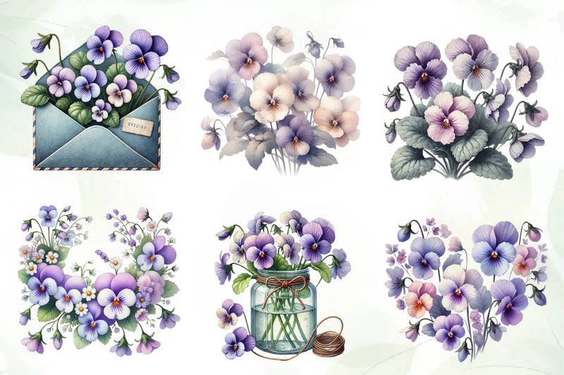 Spring Viola Flower Clipart Bundle - CraftNest - Digital Crafting and Art