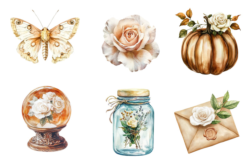 Brown Halloween & White Roses Clipart Bundle - CraftNest - Digital Crafting and Art