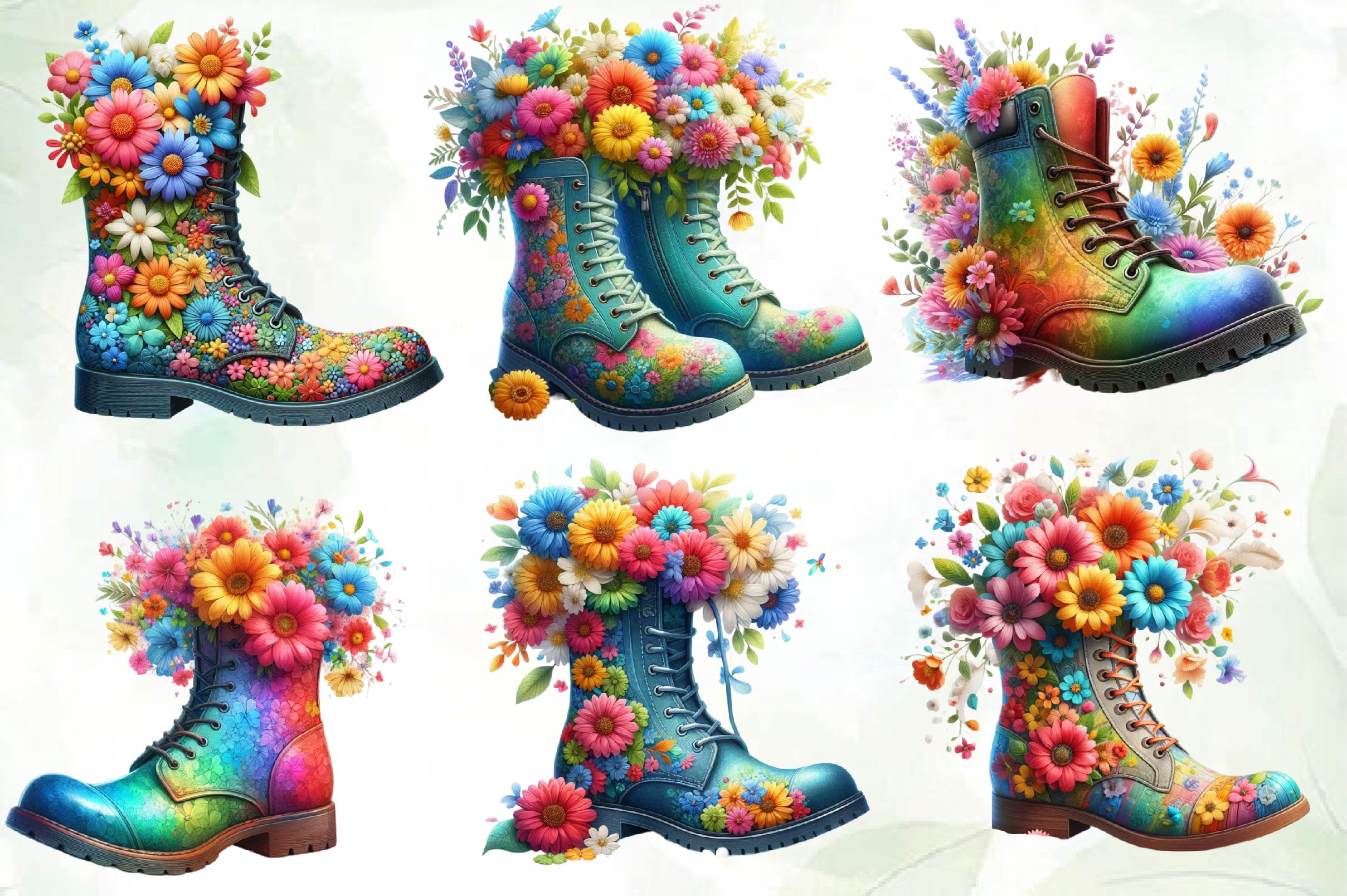 Boots With Spring Flowers Clipart Bundle - CraftNest - Digital Crafting and Art