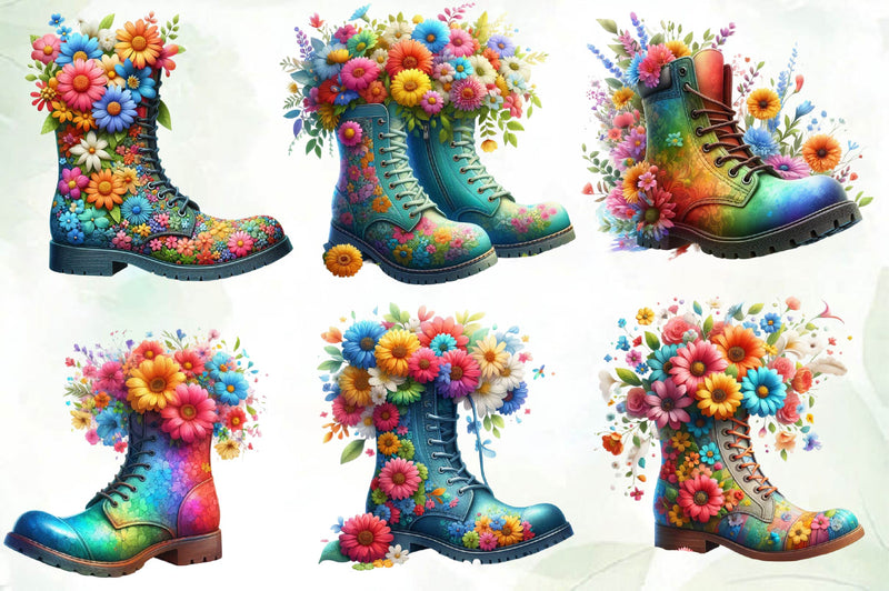 Boots With Spring Flowers Clipart Bundle - CraftNest - Digital Crafting and Art