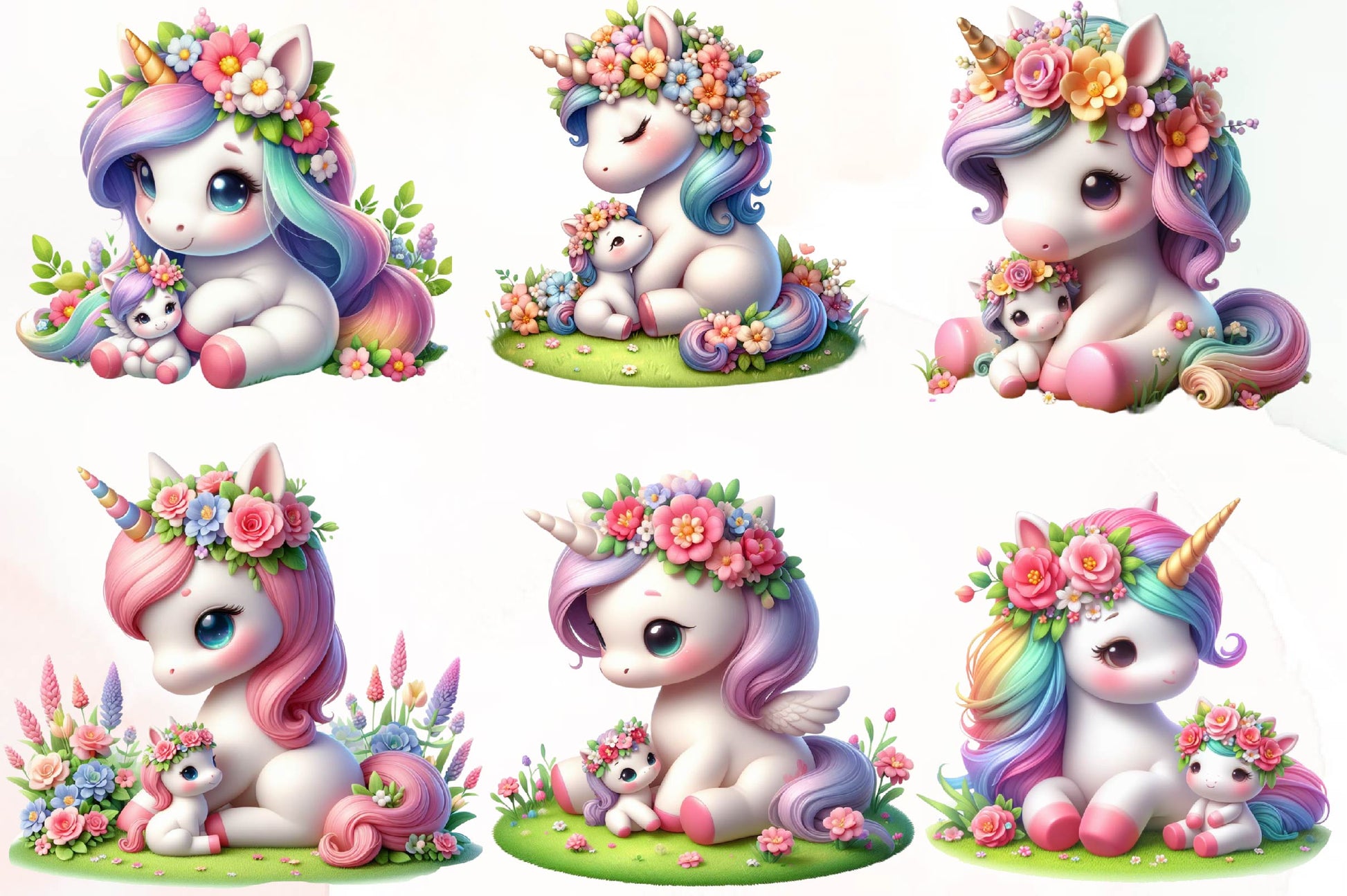Cute Floral Unicorn Clipart Bundle - CraftNest - Digital Crafting and Art