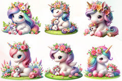 Cute Floral Unicorn Clipart Bundle - CraftNest - Digital Crafting and Art