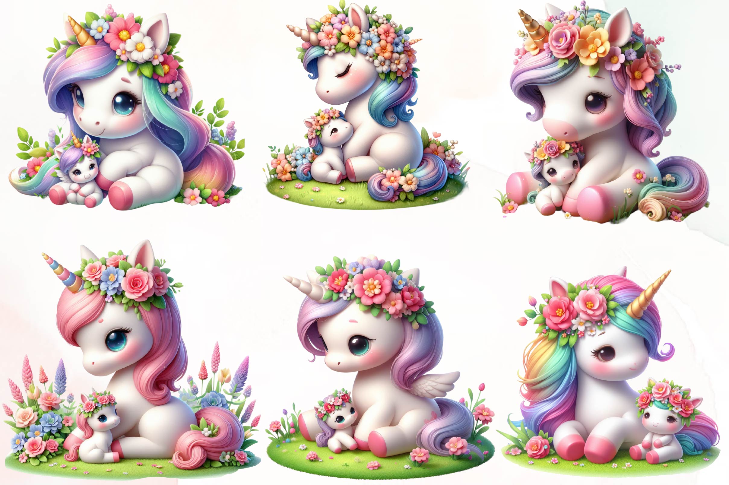 Cute Floral Unicorn Clipart Bundle - CraftNest - Digital Crafting and Art