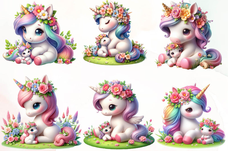 Cute Floral Unicorn Clipart Bundle - CraftNest - Digital Crafting and Art