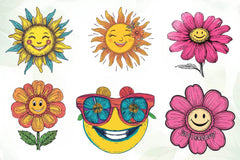 Retro Happy Face Floral Clipart Bundle - CraftNest - Digital Crafting and Art