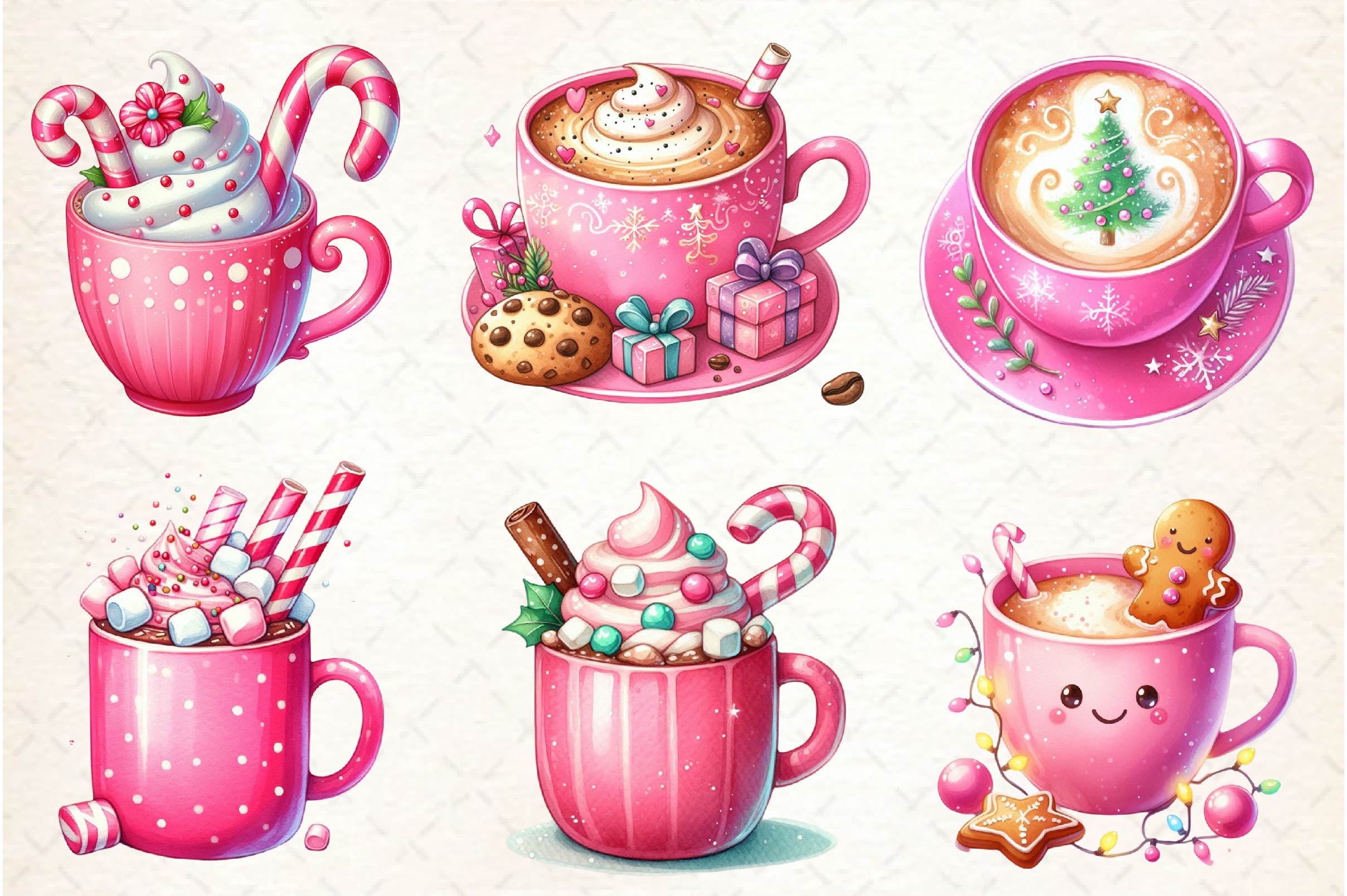 Pink Christmas Coffee Cup Clipart Bundle - CraftNest - Digital Crafting and Art