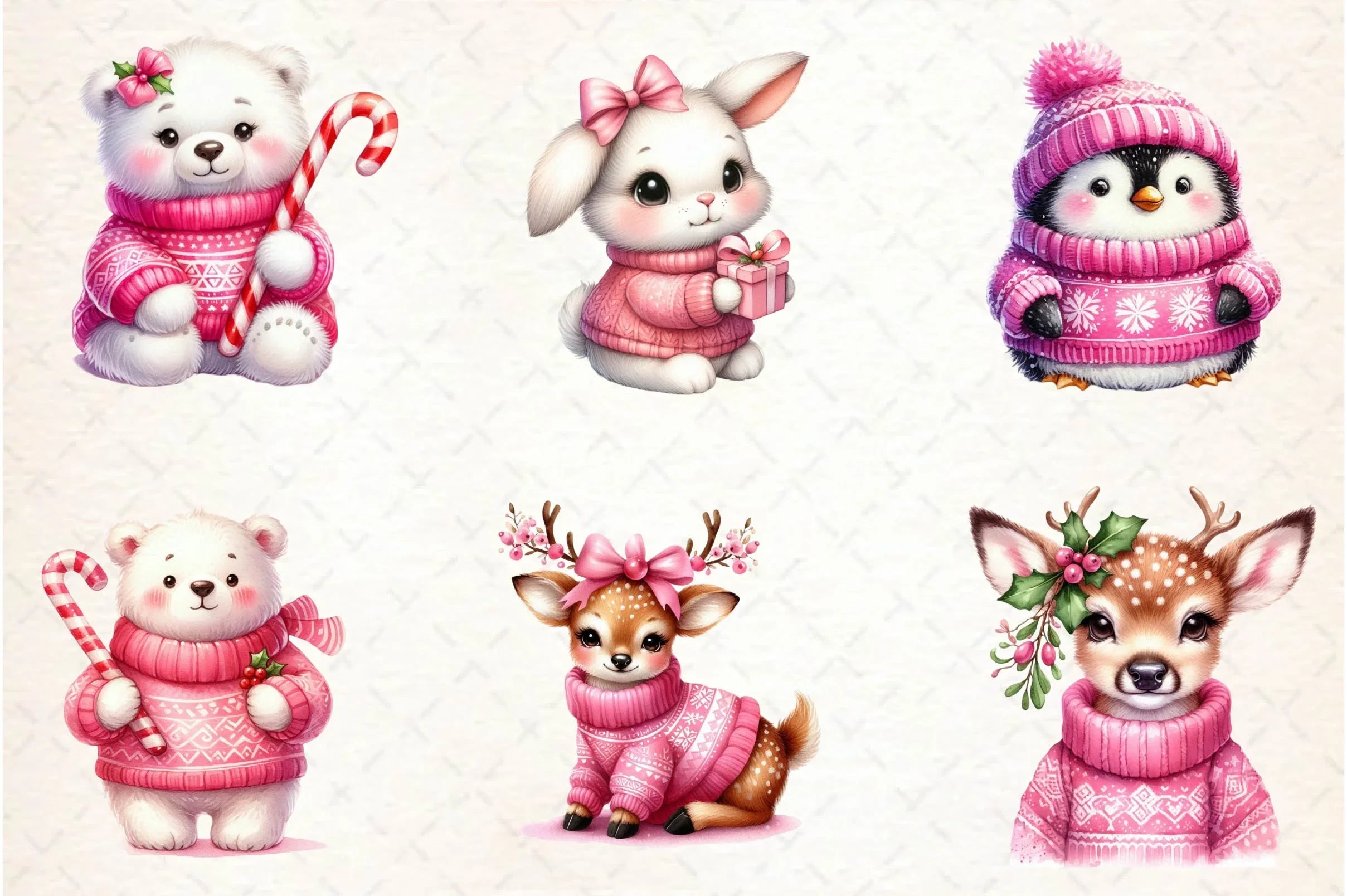 Pink Jumper Animals Christmas Clipart Bundle - CraftNest - Digital Crafting and Art