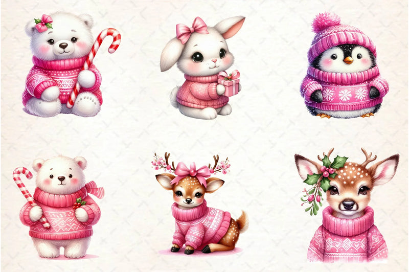 Pink Jumper Animals Christmas Clipart Bundle - CraftNest - Digital Crafting and Art