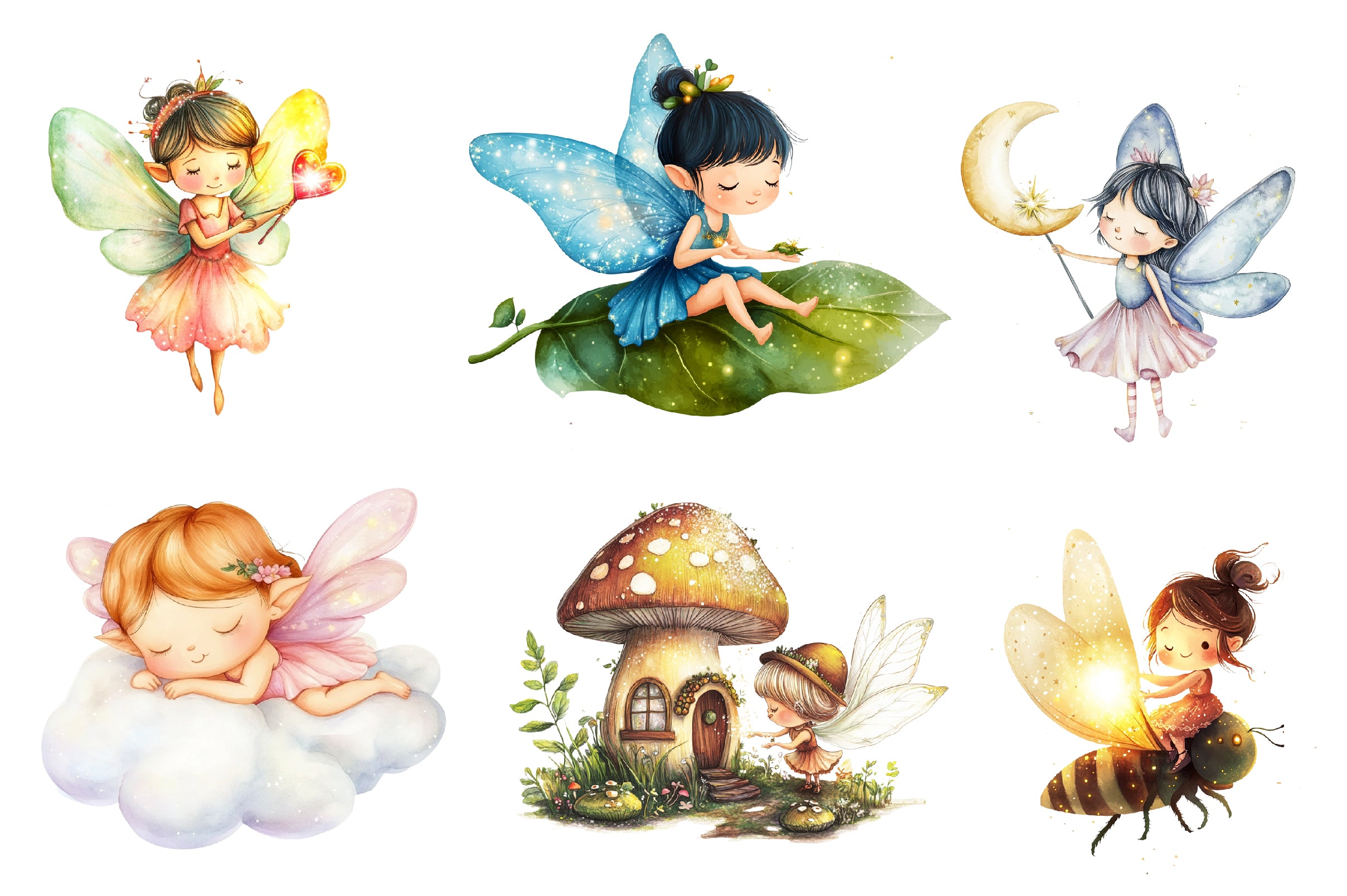 Adorable Tiny Fairy & Sparkles Clipart Bundle - CraftNest - Digital Crafting and Art