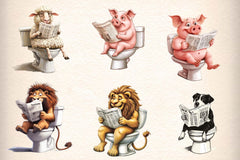 Funny Animal On Toilet Clipart Bundle - CraftNest - Digital Crafting and Art